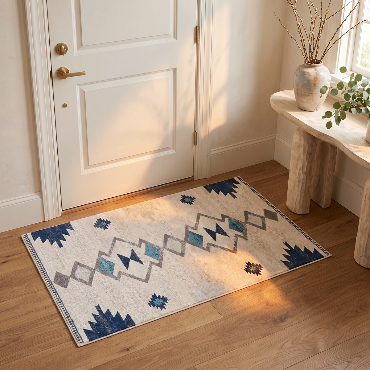 Mesa Southwestern Contemporary Blue and Beige Indoor Rug