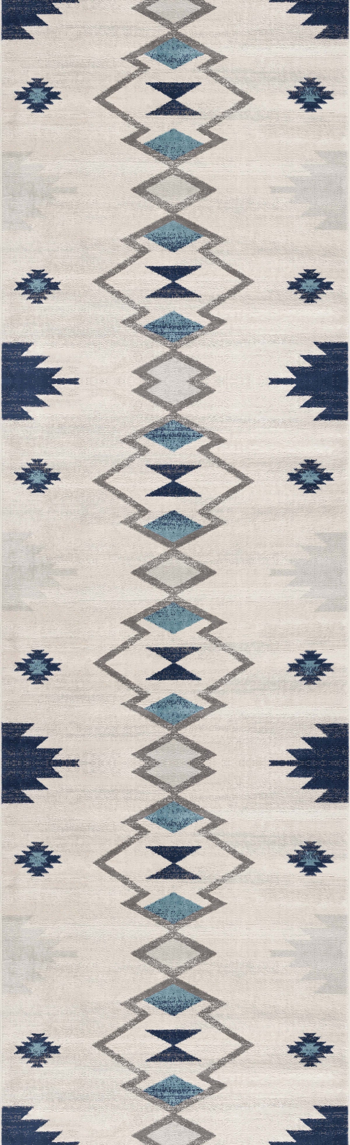 Mesa Southwestern Contemporary Blue and Beige Indoor Rug