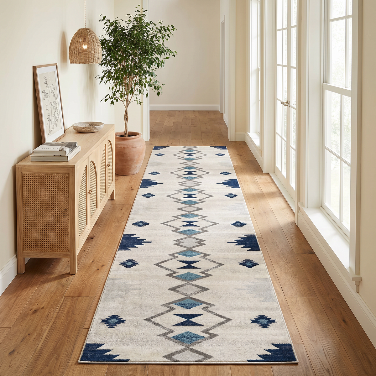 Mesa Southwestern Contemporary Blue and Beige Indoor Rug