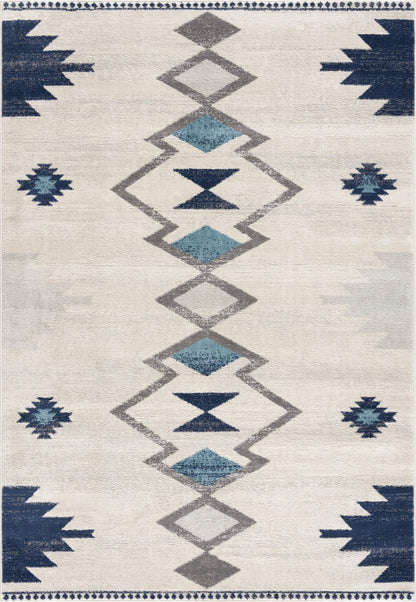 Mesa Southwestern Contemporary Blue and Beige Indoor Rug