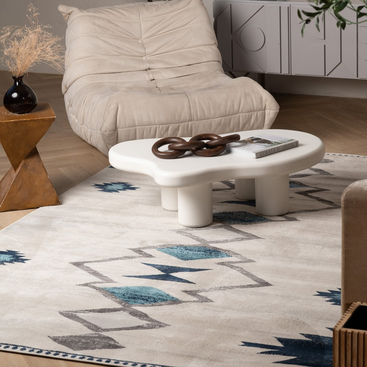 Mesa Southwestern Contemporary Blue and Beige Indoor Rug