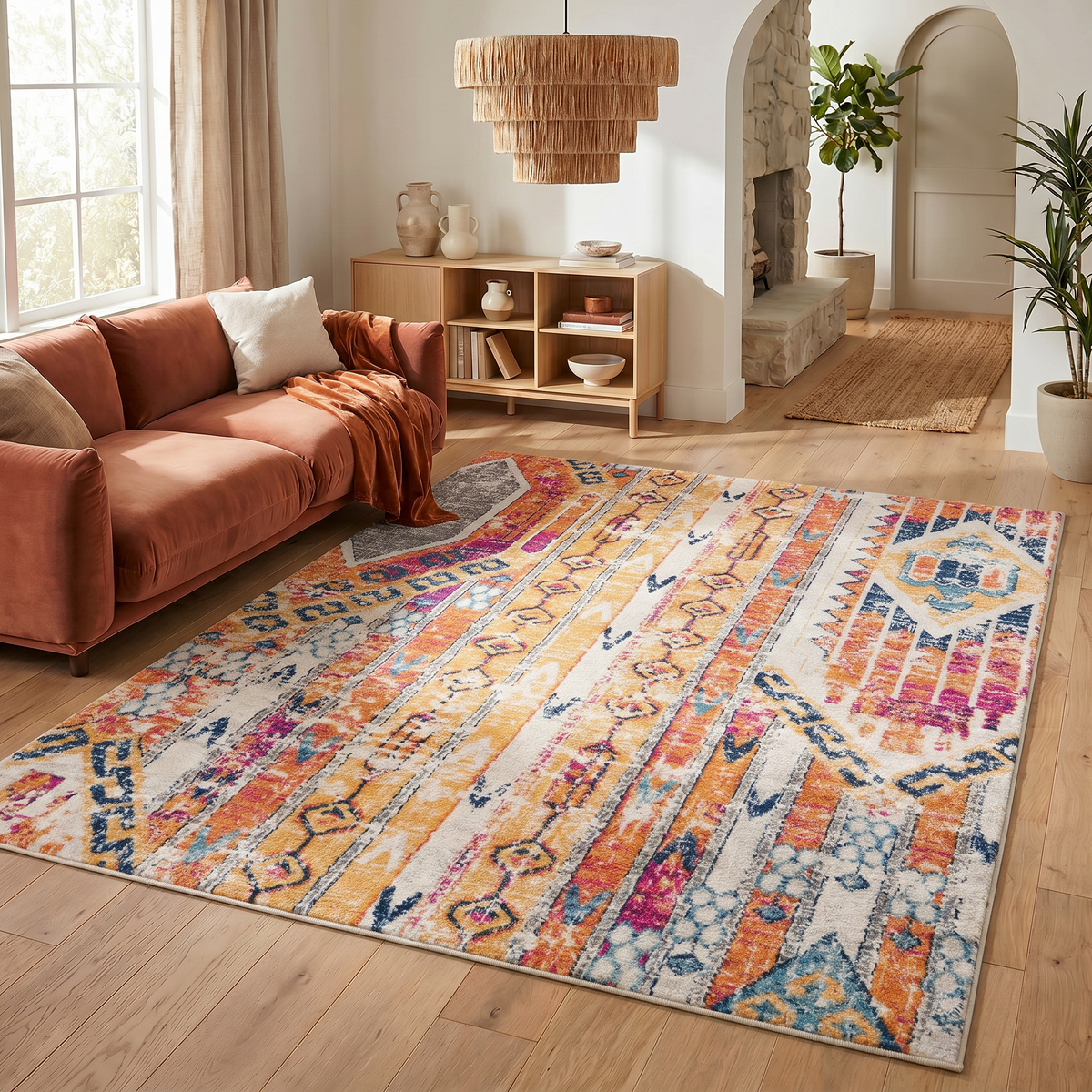 Zaria Boho Contemporary Yellow and Beige Indoor Rug