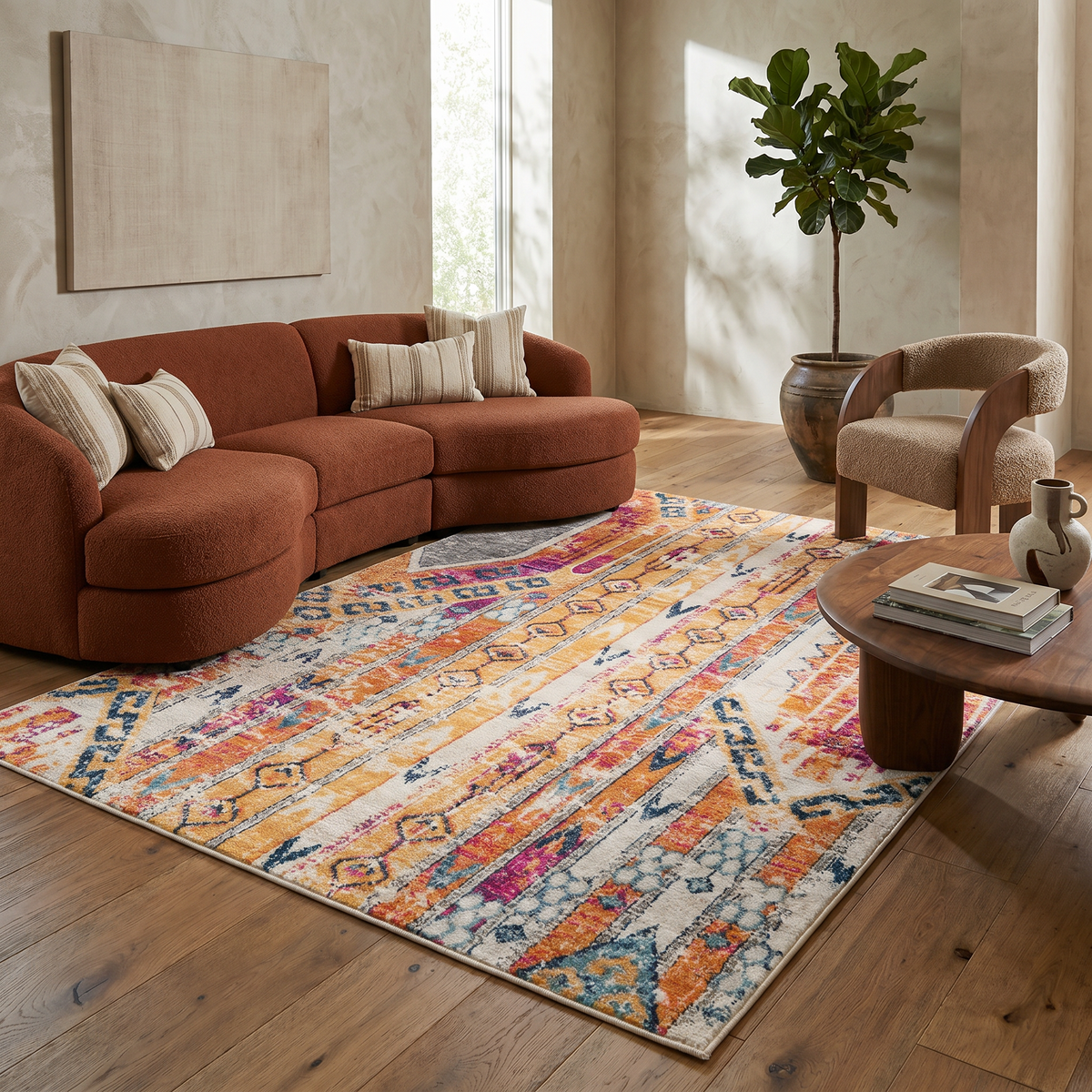Zaria Boho Contemporary Yellow and Beige Indoor Rug