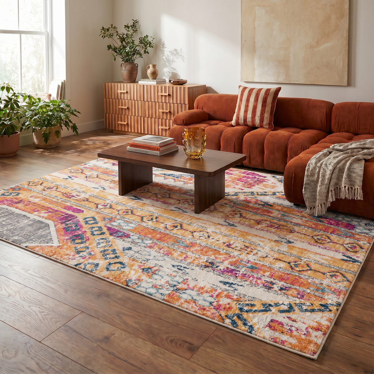 Zaria Boho Contemporary Yellow and Beige Indoor Rug