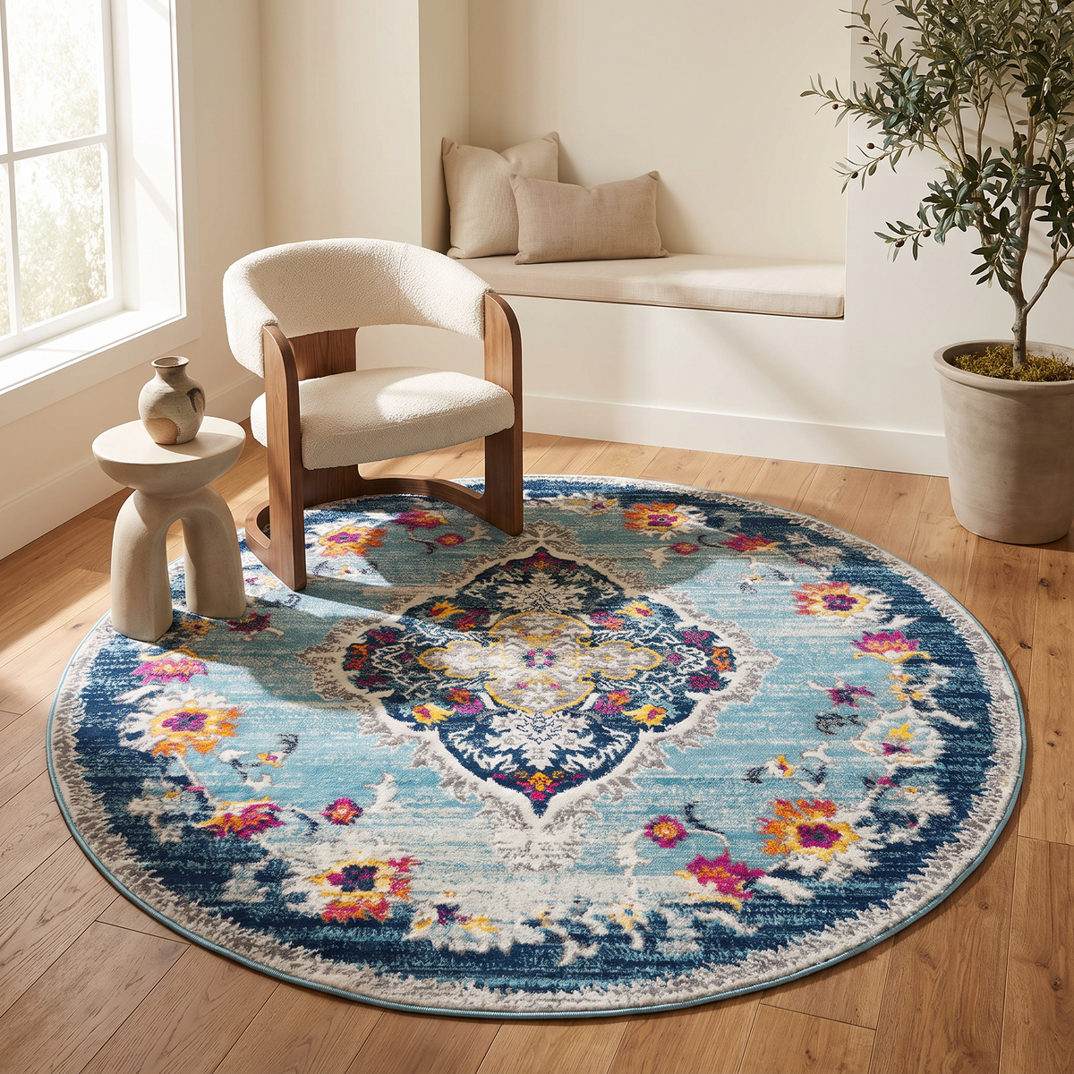 Anara Floral Traditional Blue Indoor Rug
