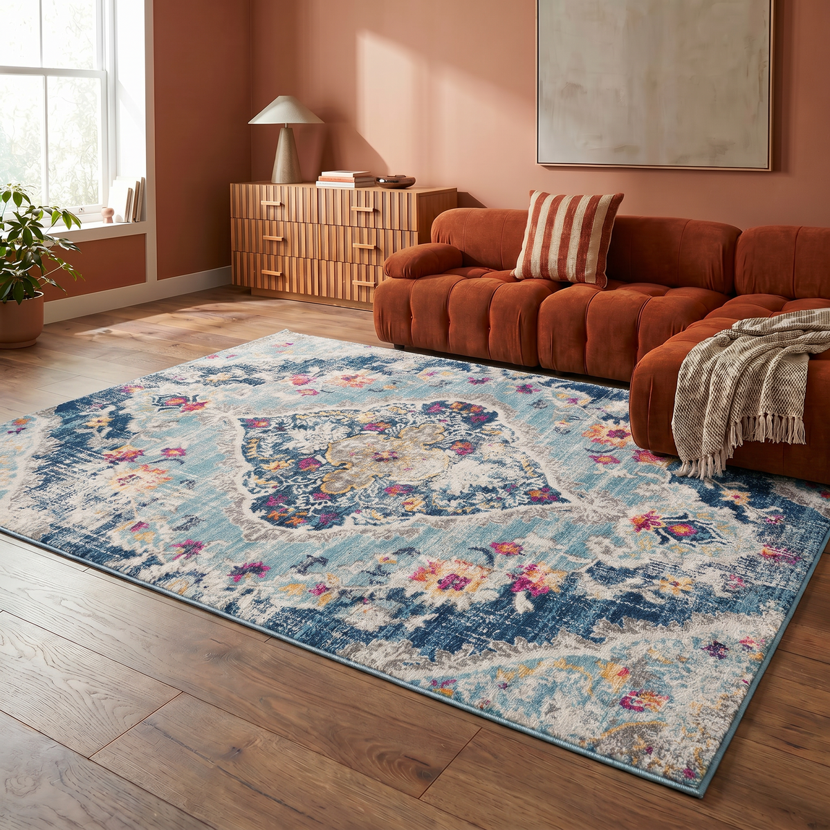 Anara Floral Traditional Blue Indoor Rug