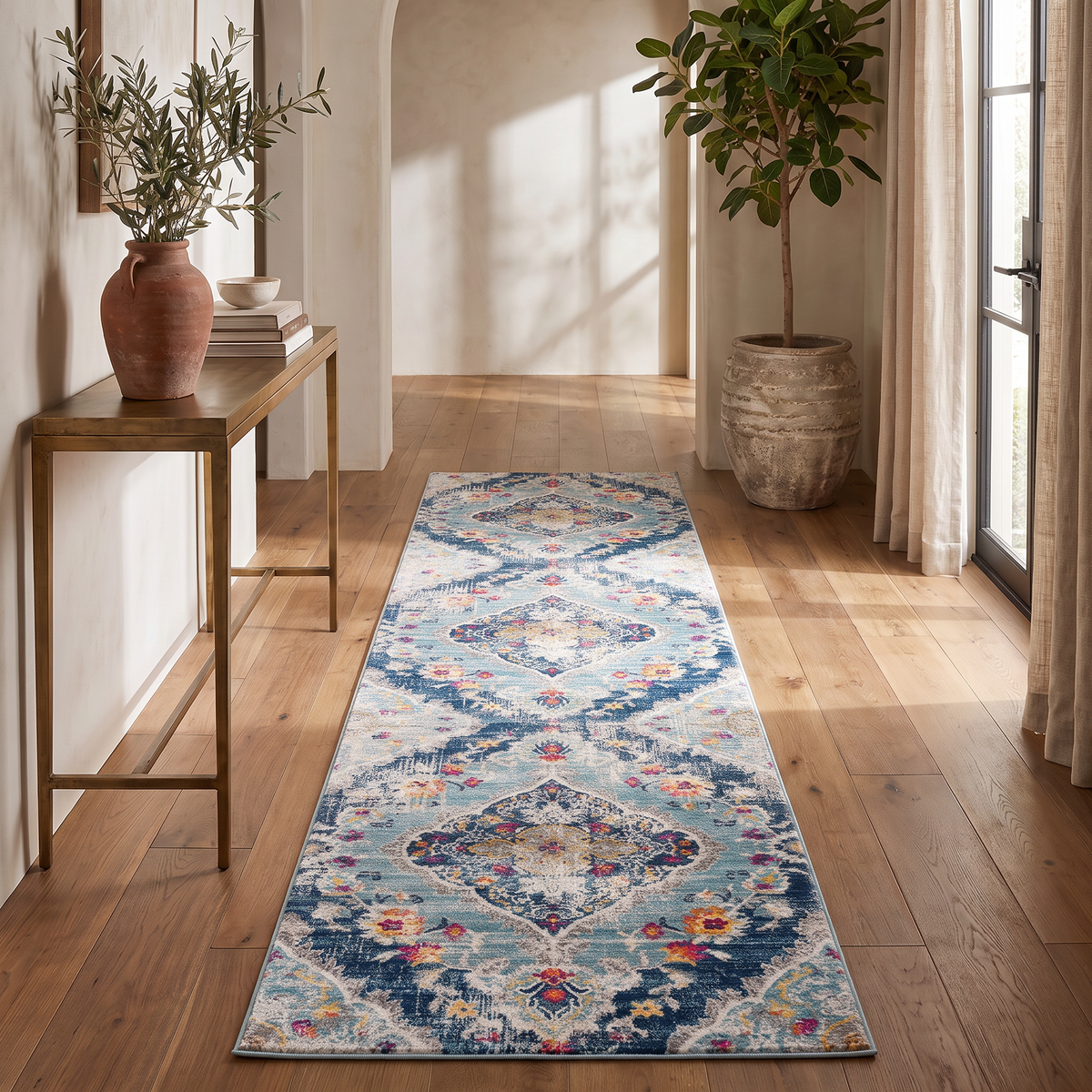 Anara Floral Traditional Blue Indoor Rug