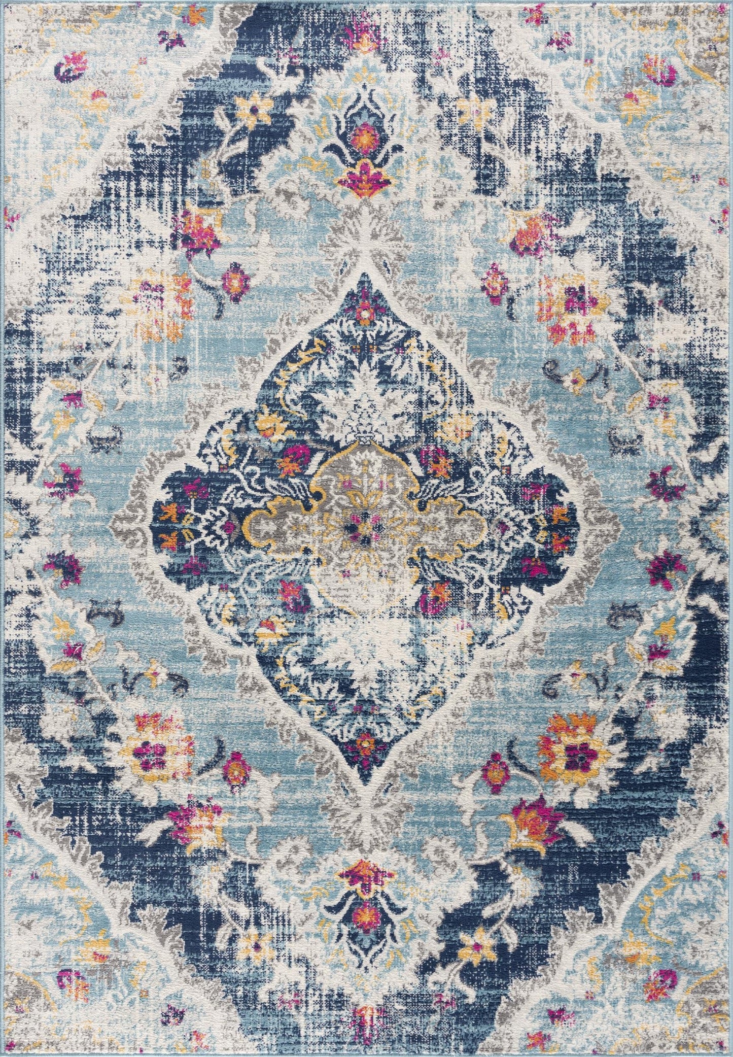 Anara Floral Traditional Blue Indoor Rug
