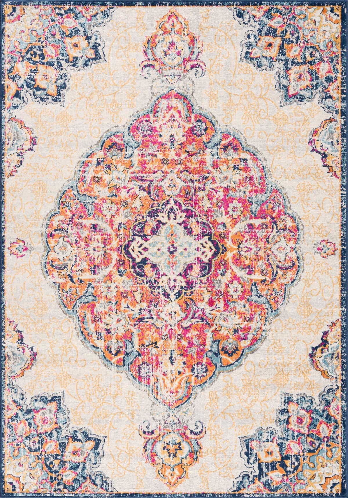 Floria Floral Medallion Traditional Pink and Cream Indoor Rug