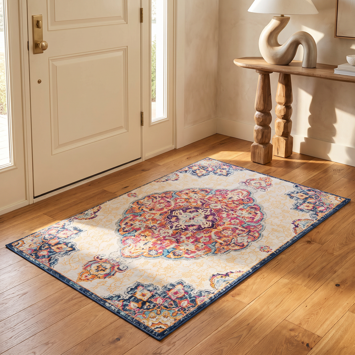 Floria Floral Medallion Traditional Pink and Cream Indoor Rug