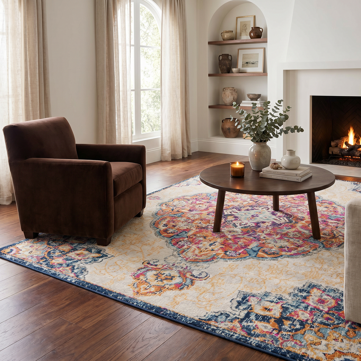Floria Floral Medallion Traditional Pink and Cream Indoor Rug