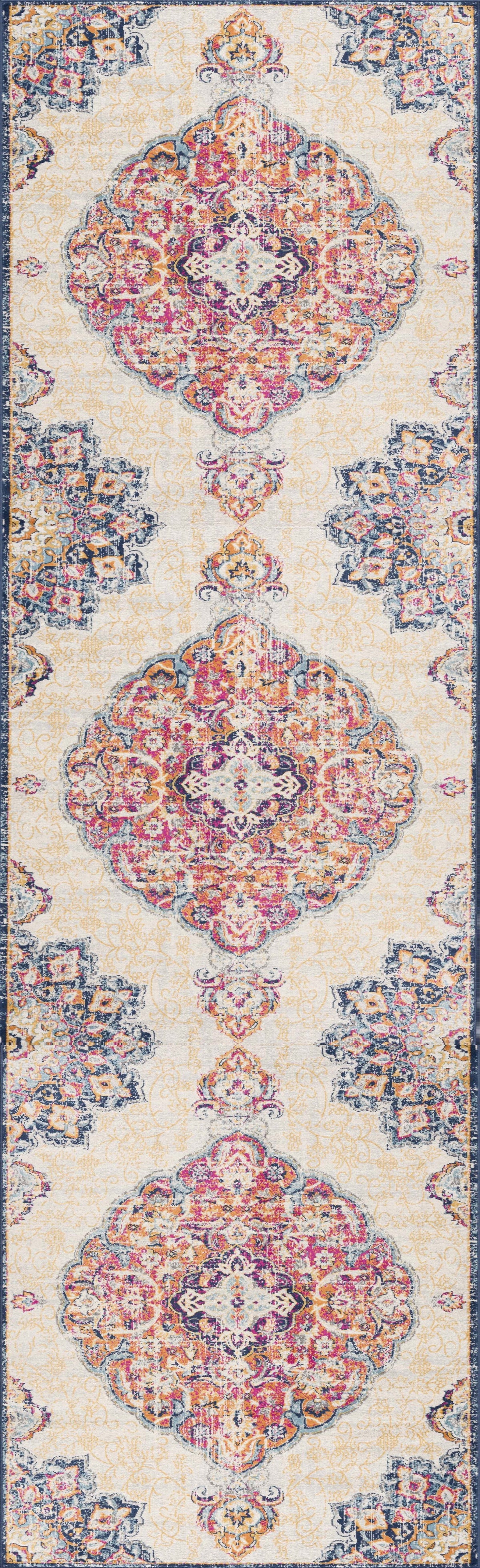 Floria Floral Medallion Traditional Pink and Cream Indoor Rug