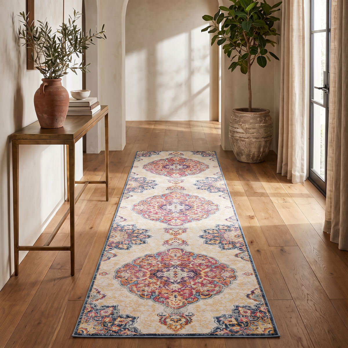 Floria Floral Medallion Traditional Pink and Cream Indoor Rug