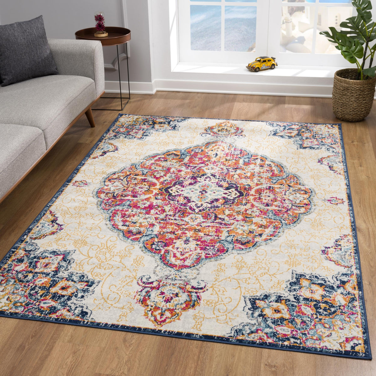 Floria Floral Medallion Traditional Pink and Cream Indoor Rug