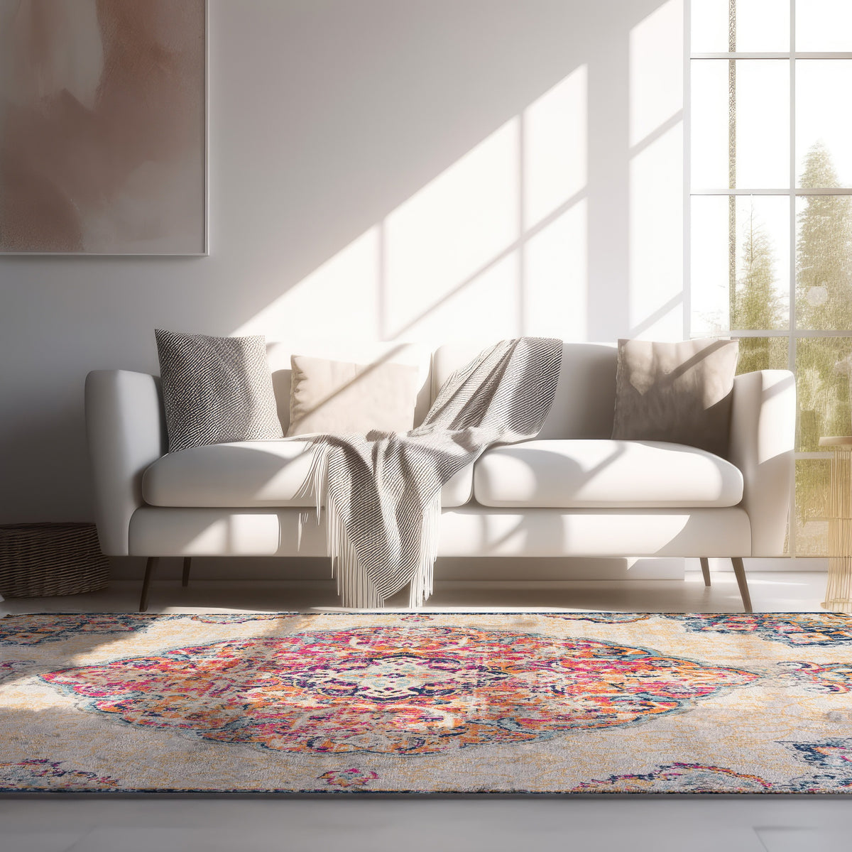 Floria Floral Medallion Traditional Pink and Cream Indoor Rug