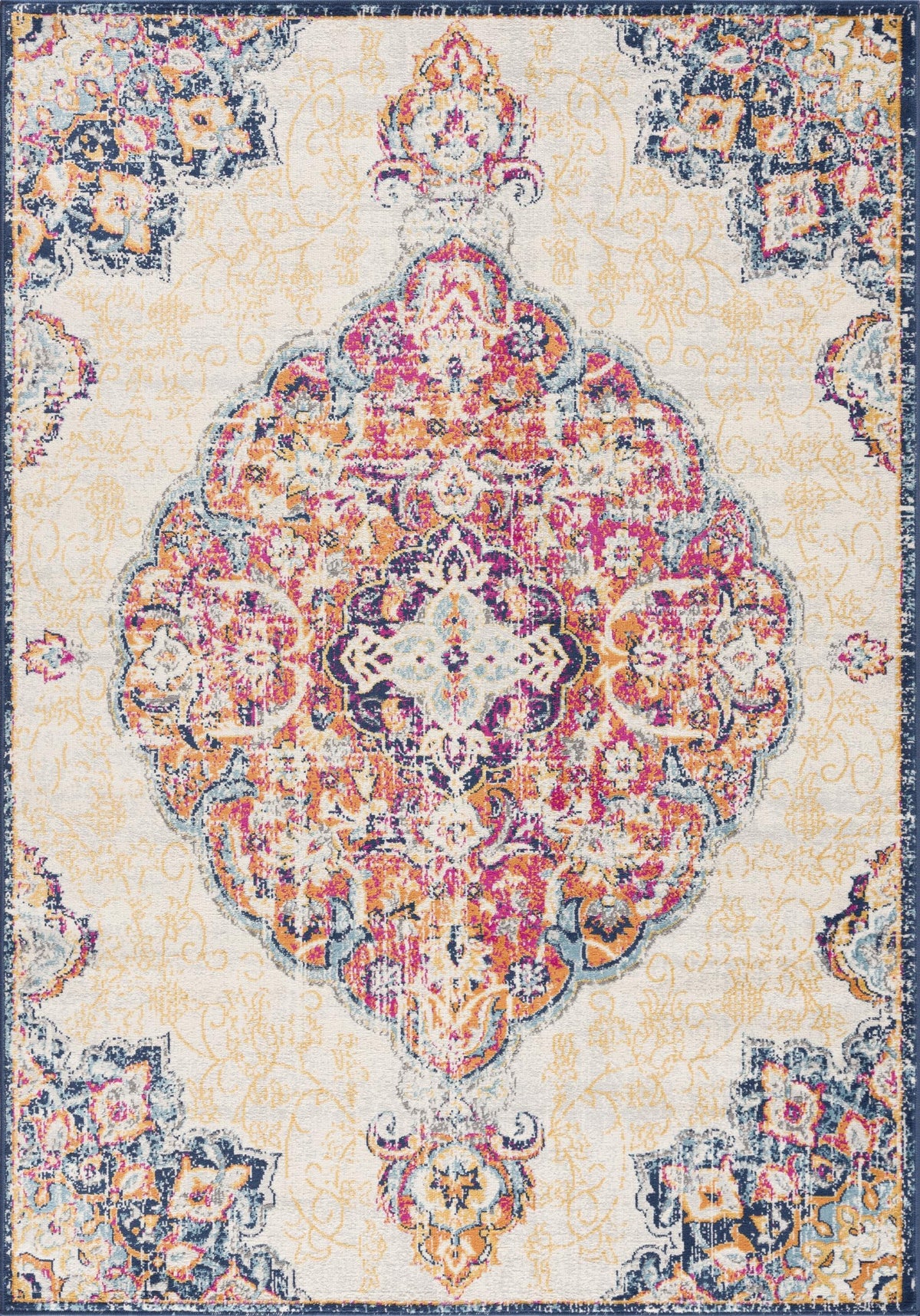 Floria Floral Medallion Traditional Pink and Cream Indoor Rug