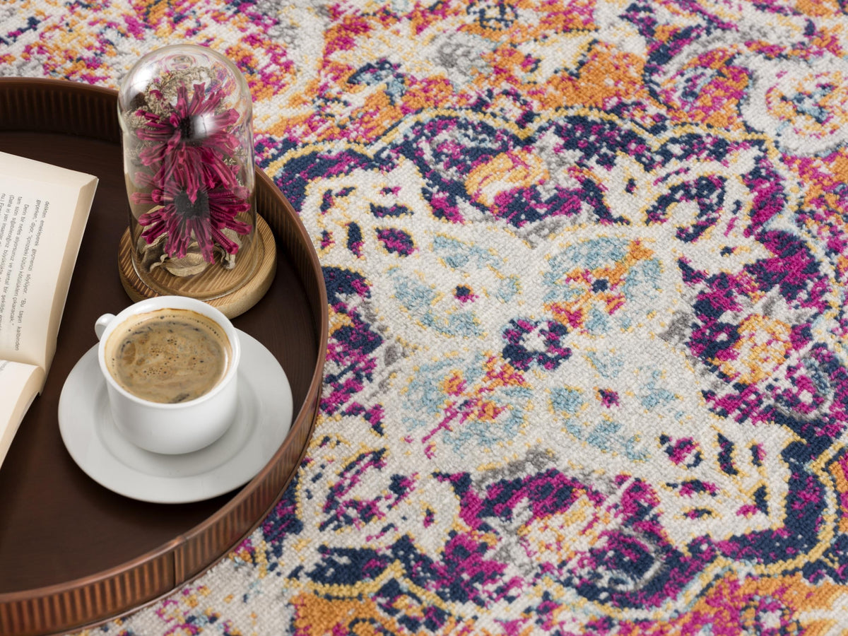 Floria Floral Medallion Traditional Pink and Cream Indoor Rug