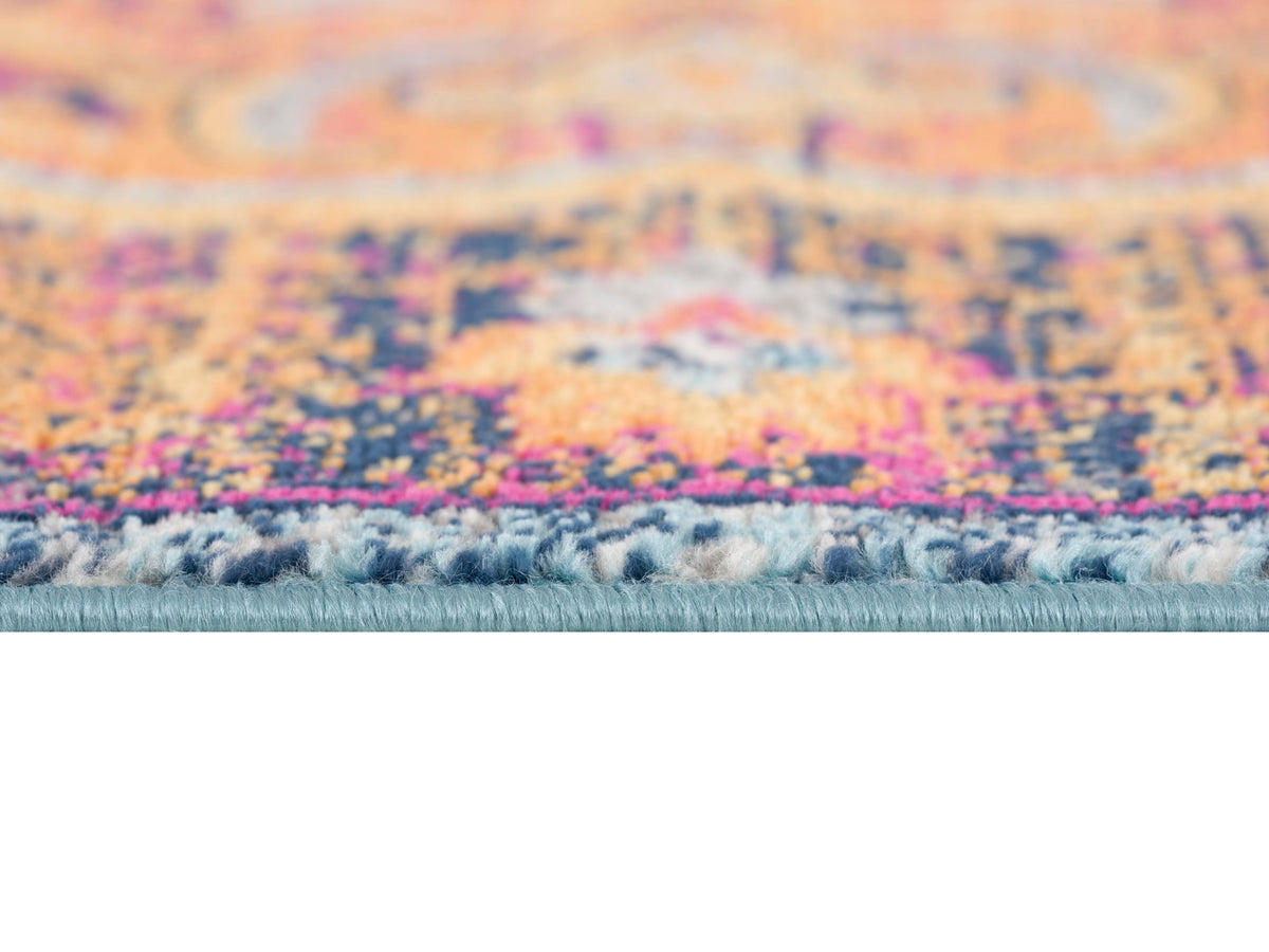 Floria Floral Medallion Traditional Blue and Pink Indoor Rug