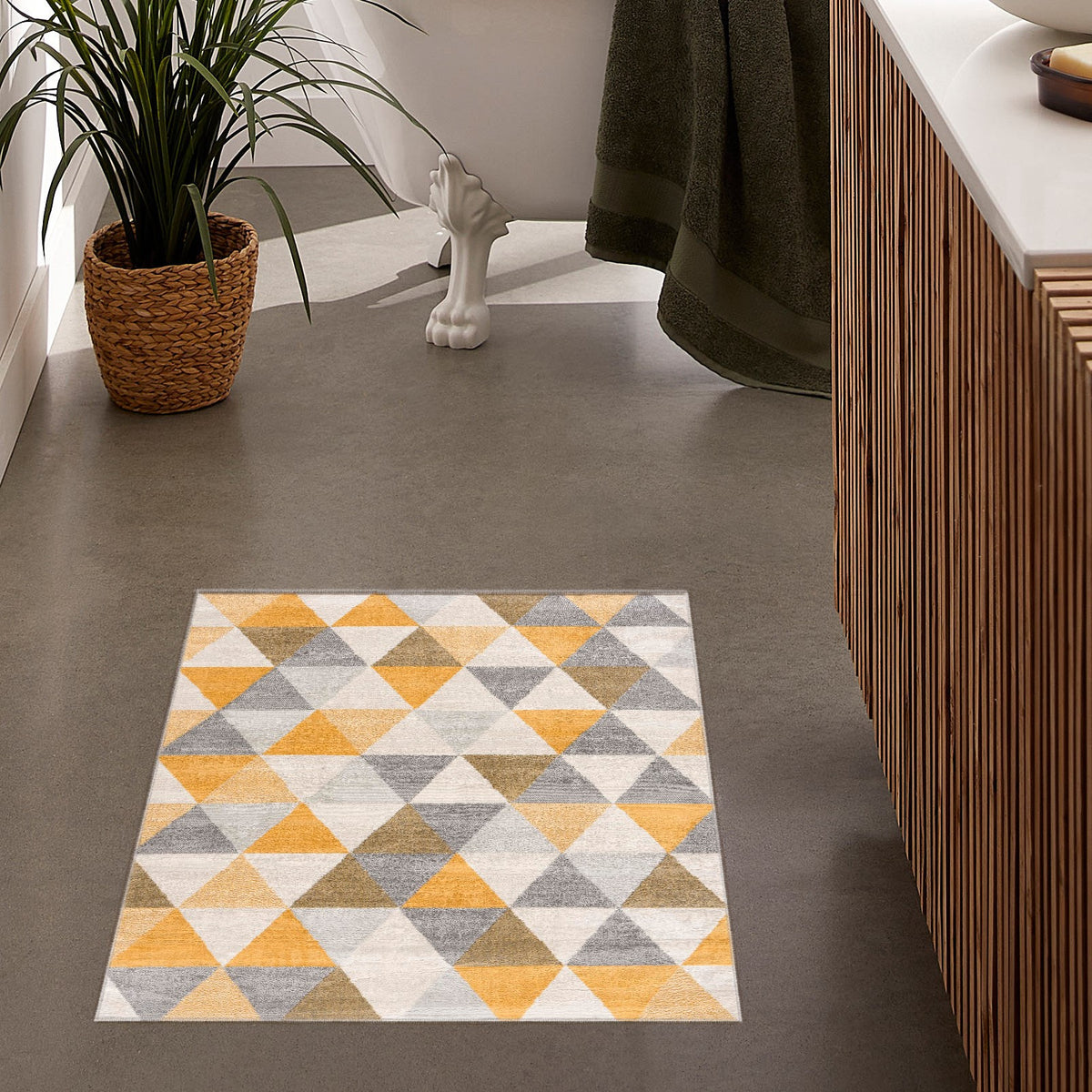 Solvi Geometric Contemporary Yellow and Beige Indoor Rug