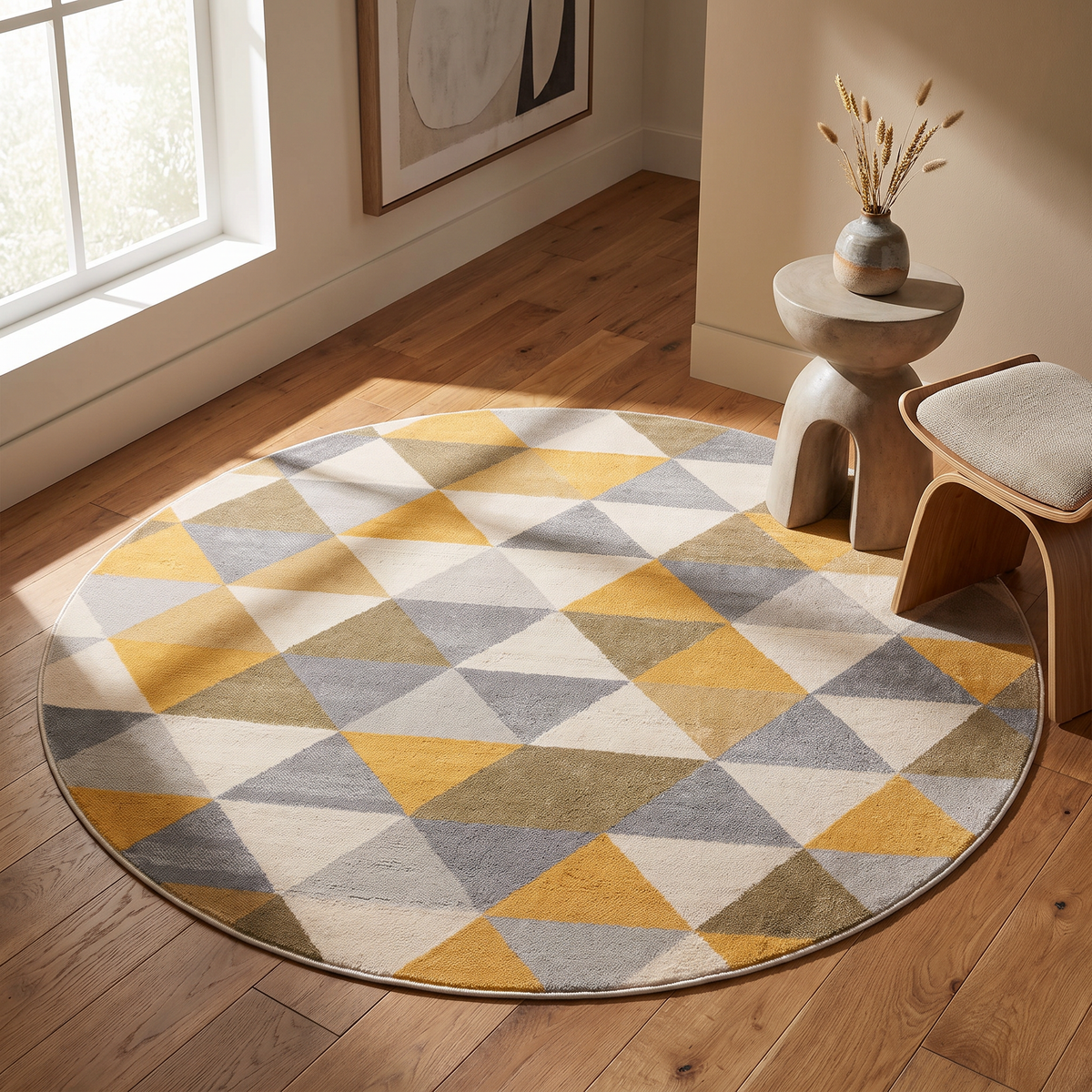 Solvi Geometric Contemporary Yellow and Beige Indoor Rug