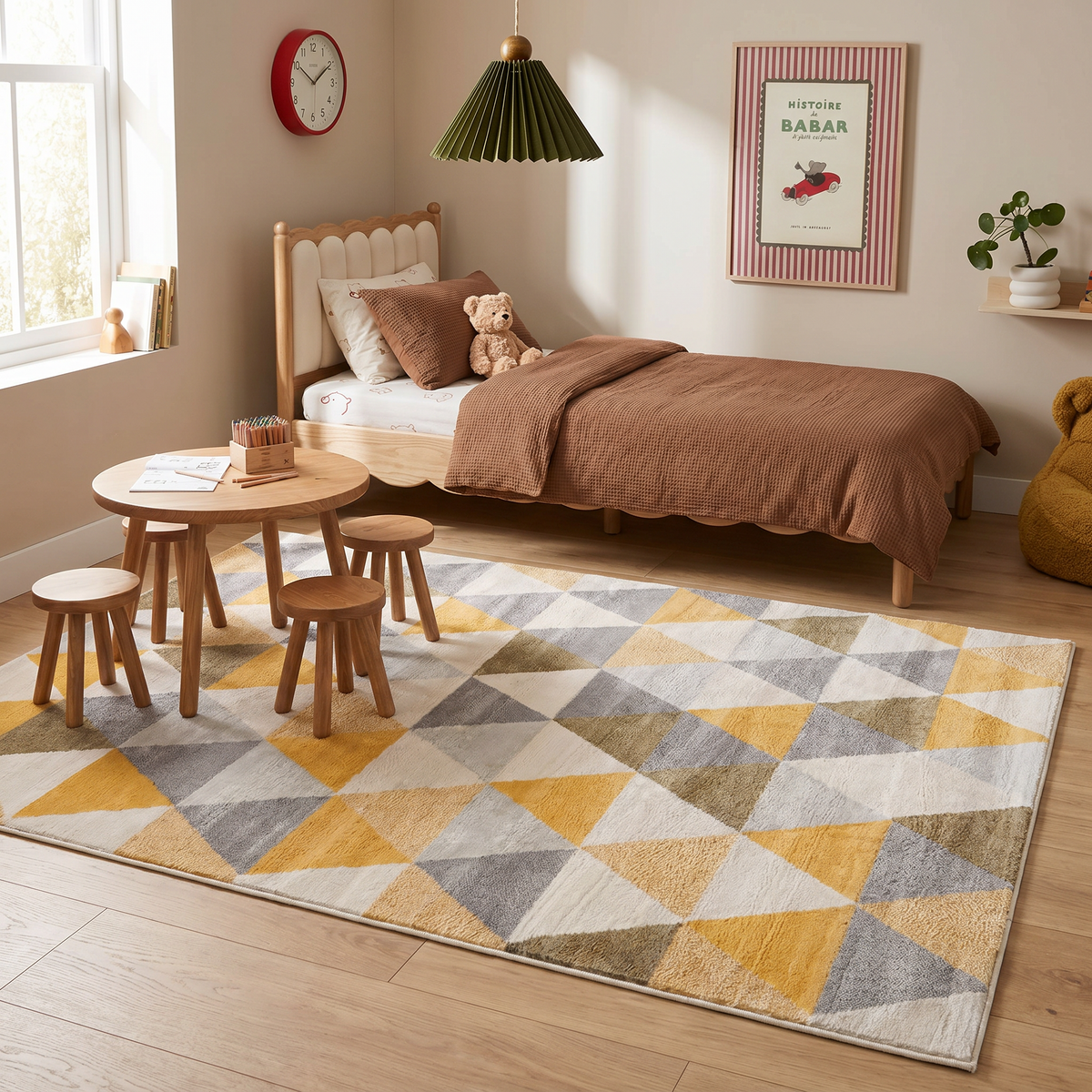 Solvi Geometric Contemporary Yellow and Beige Indoor Rug