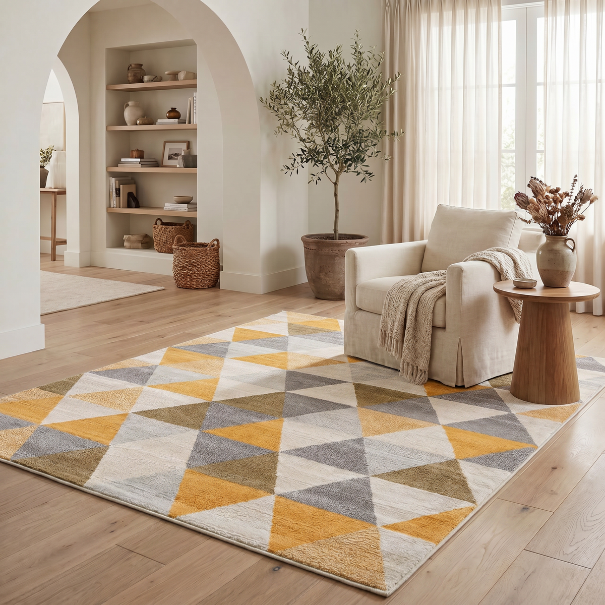 Solvi Geometric Contemporary Yellow and Beige Indoor Rug