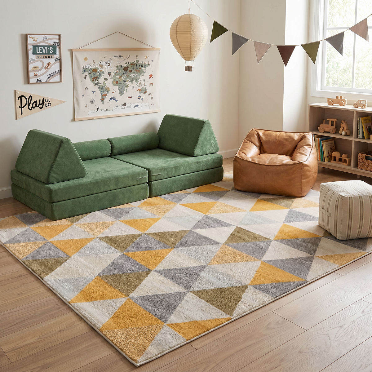 Solvi Geometric Contemporary Yellow and Beige Indoor Rug