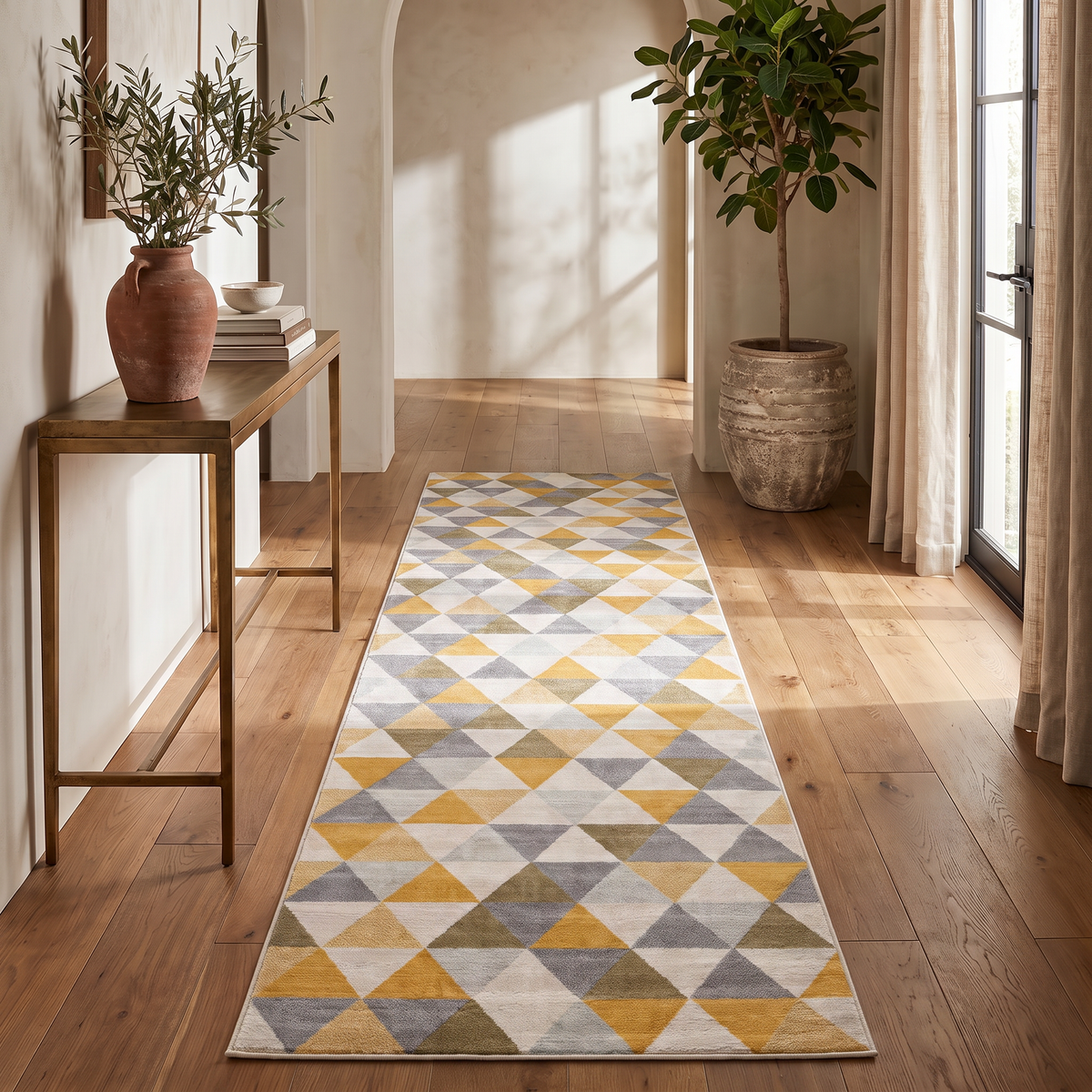 Solvi Geometric Contemporary Yellow and Beige Indoor Rug