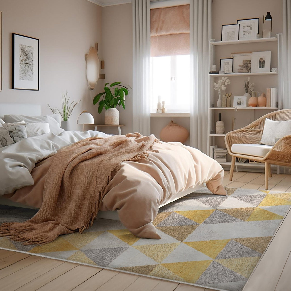 Solvi Geometric Contemporary Yellow and Beige Indoor Rug