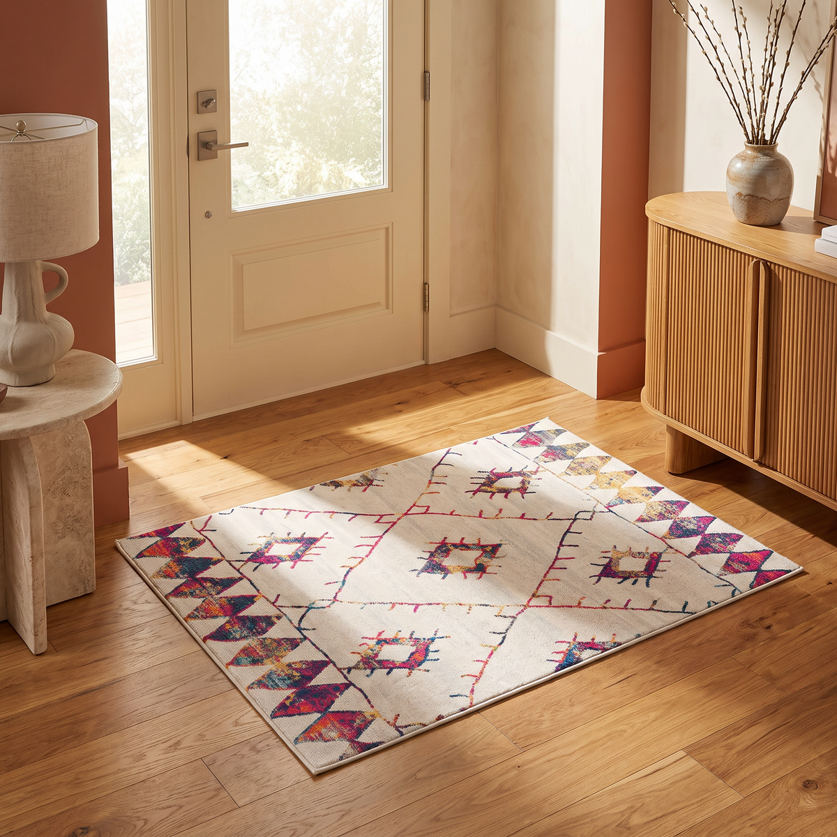 Kenza Boho Traditional Beige Indoor Rug