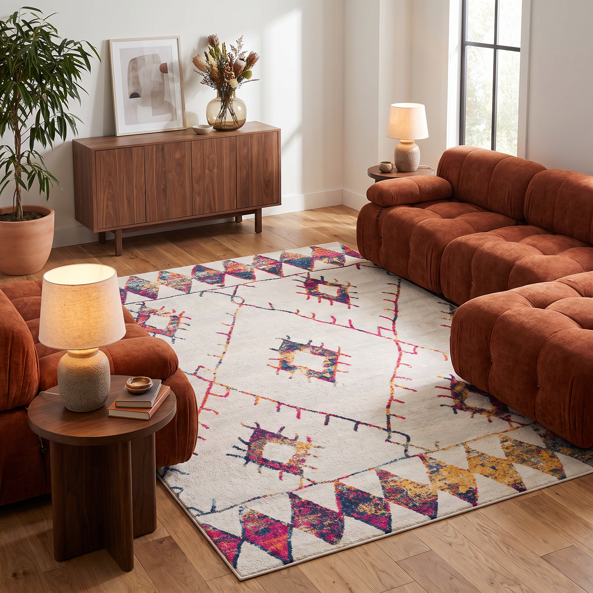Kenza Boho Traditional Beige Indoor Rug