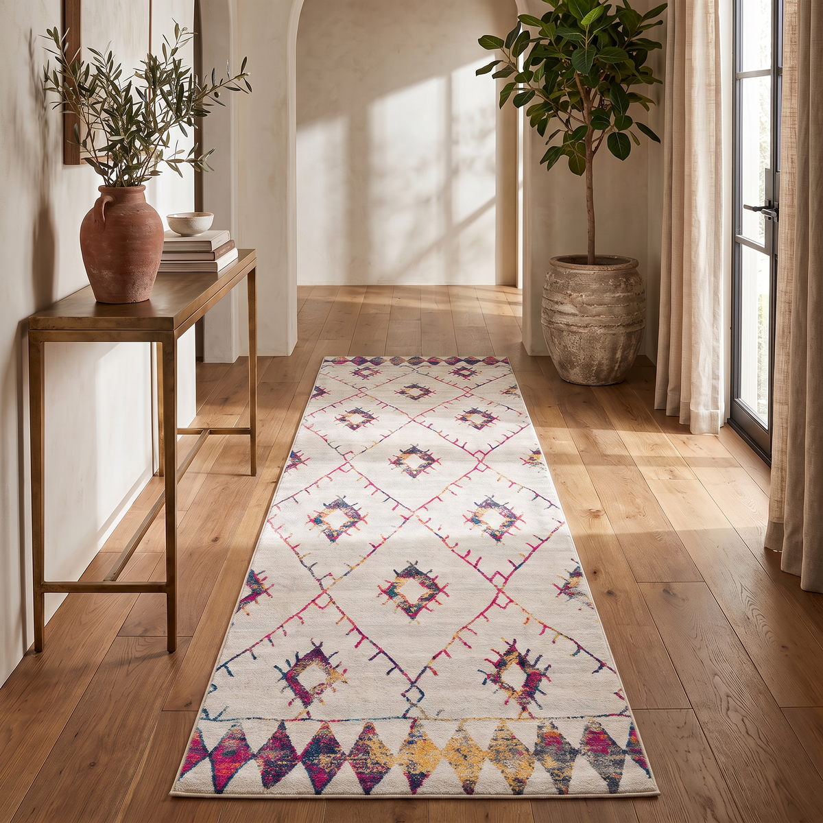Kenza Boho Traditional Beige Indoor Rug