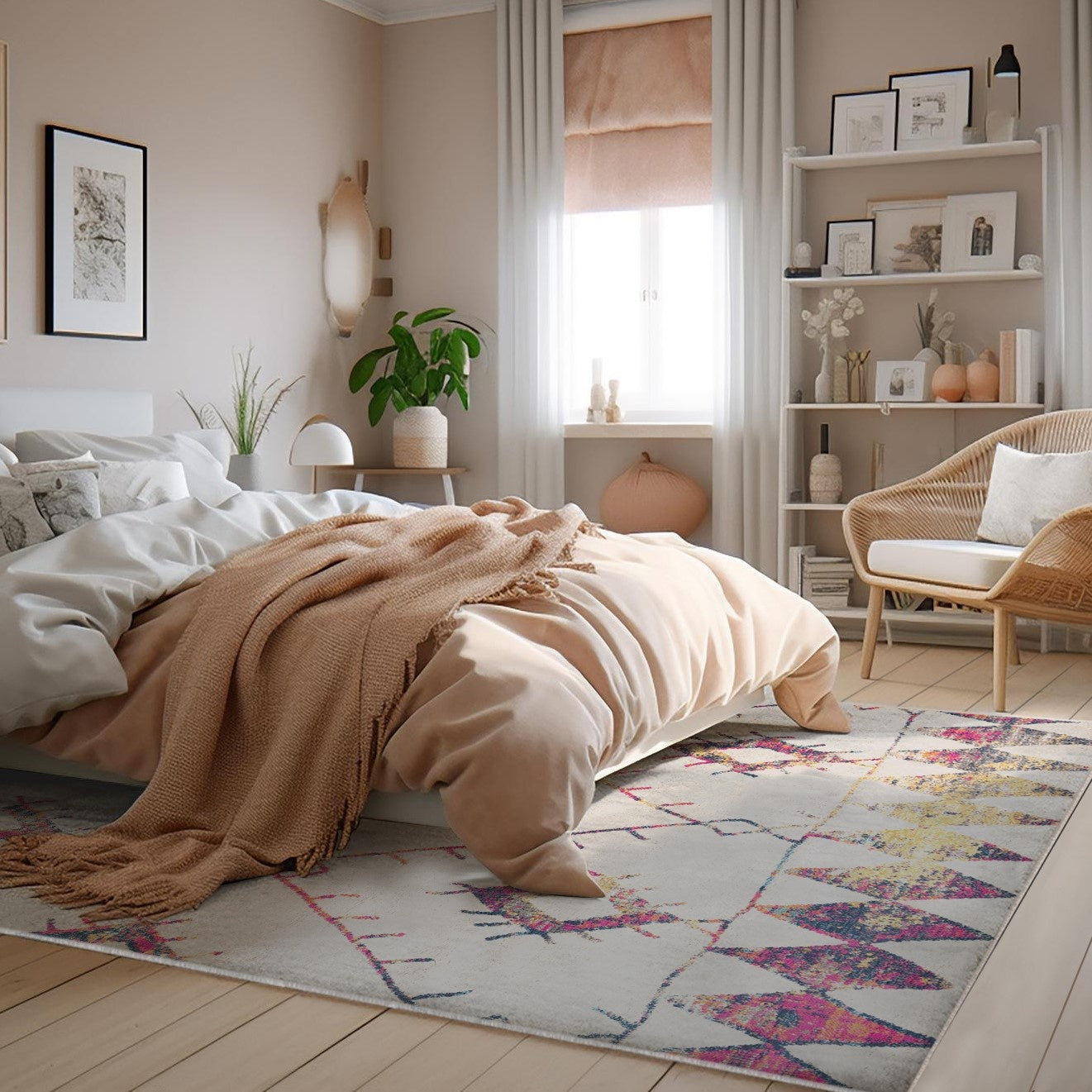 Kenza Boho Traditional Beige Indoor Rug