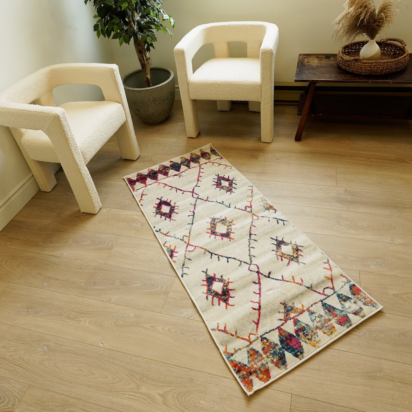 Kenza Boho Traditional Beige Indoor Rug