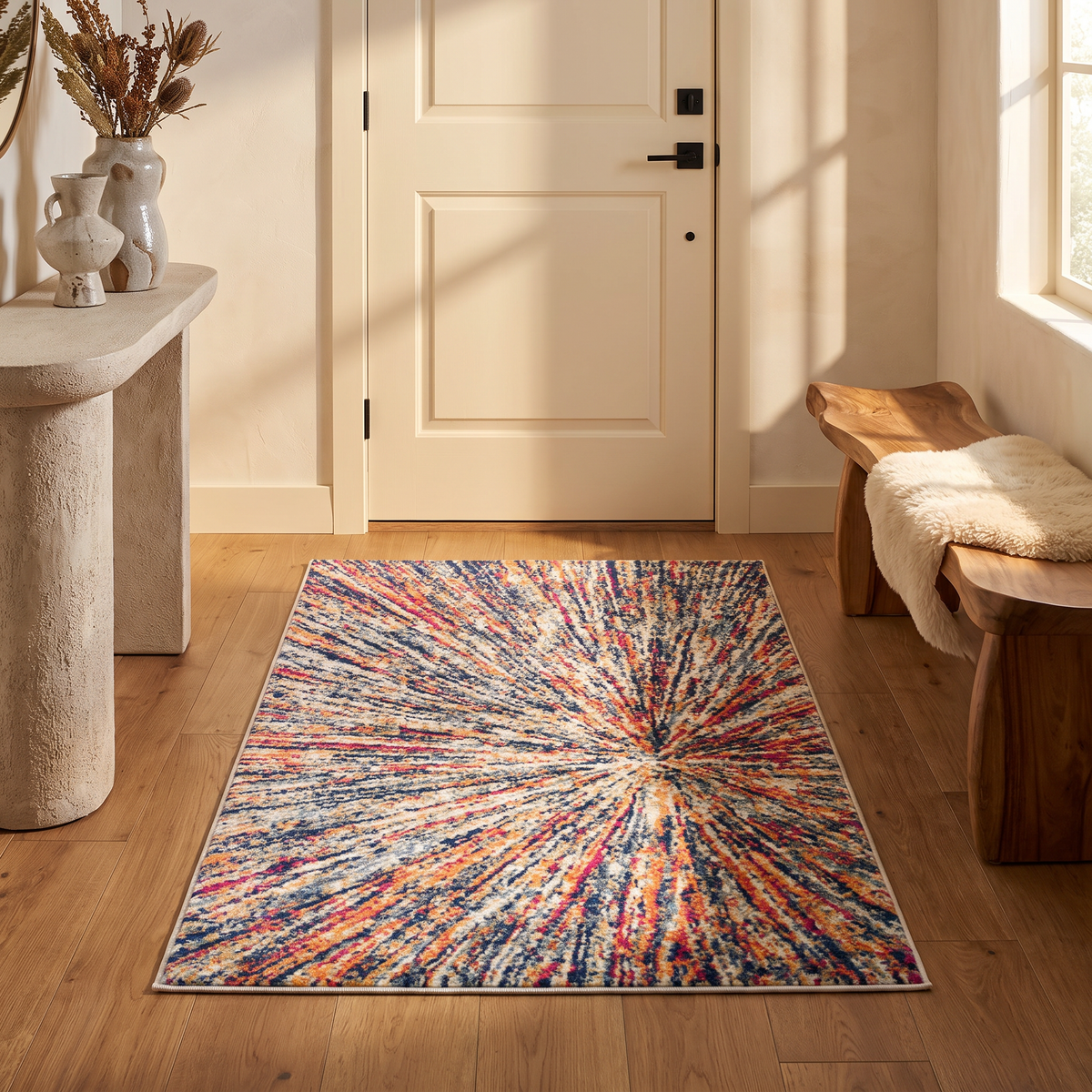Nova Abstract Contemporary Blue and Cream Indoor Rug