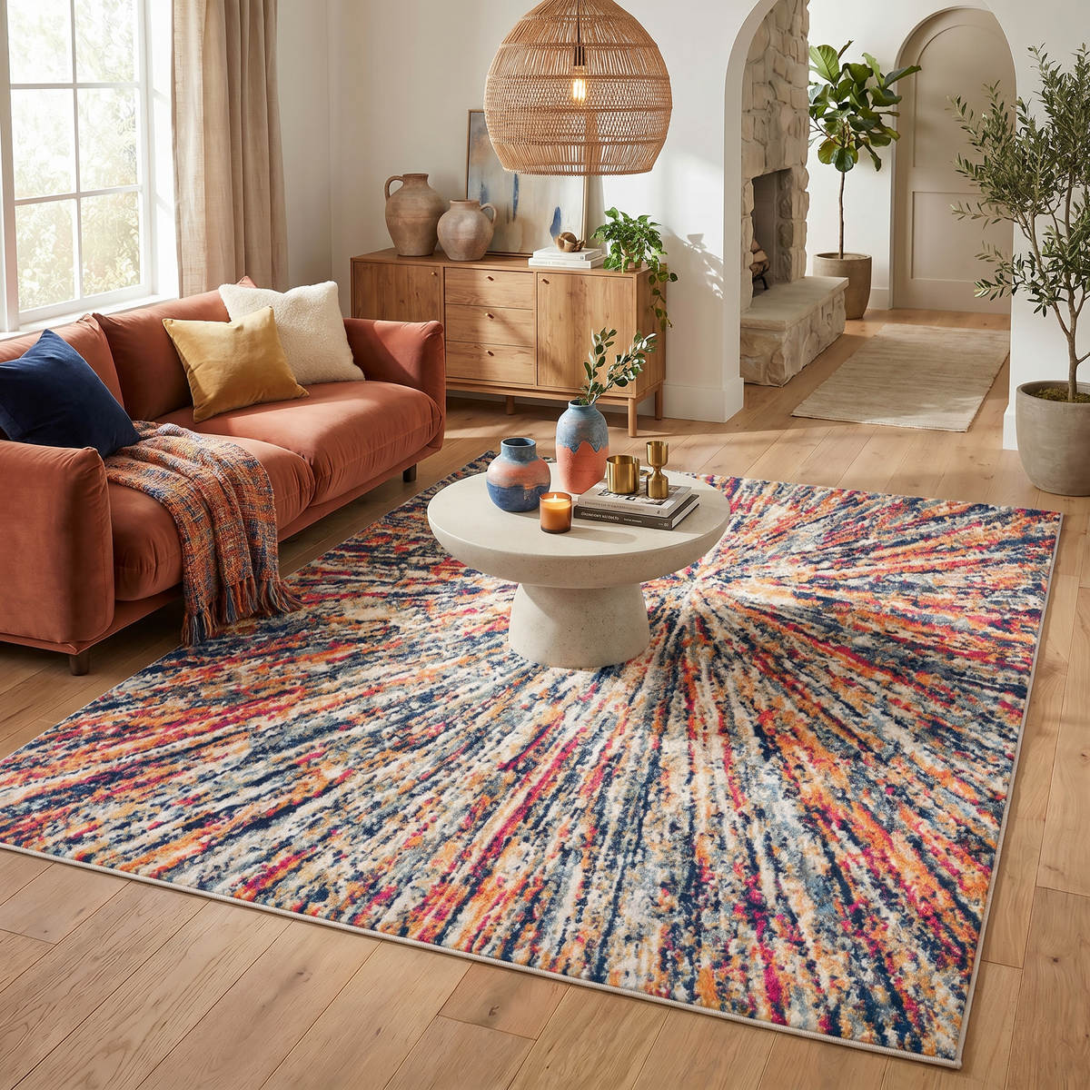 Nova Abstract Contemporary Blue and Cream Indoor Rug