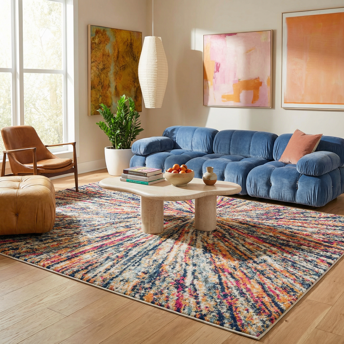 Nova Abstract Contemporary Blue and Cream Indoor Rug