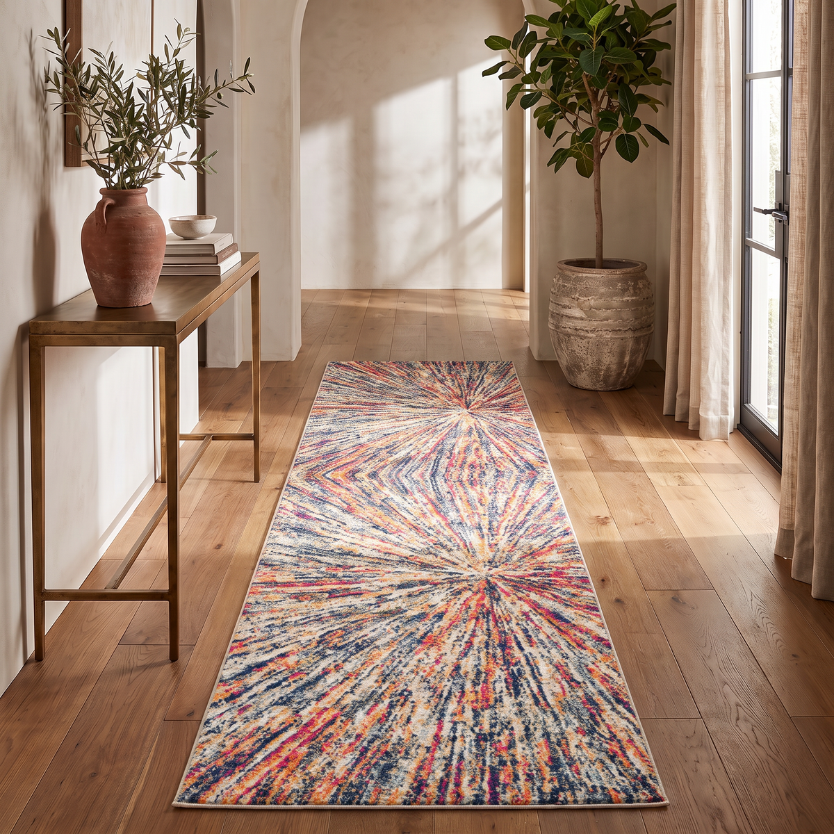 Nova Abstract Contemporary Blue and Cream Indoor Rug