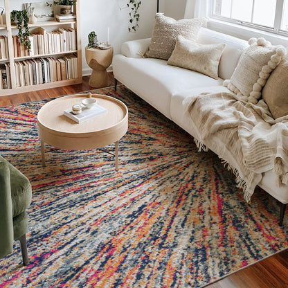 Alfombra geométrica beige moderna de mediados de siglo de Savannah