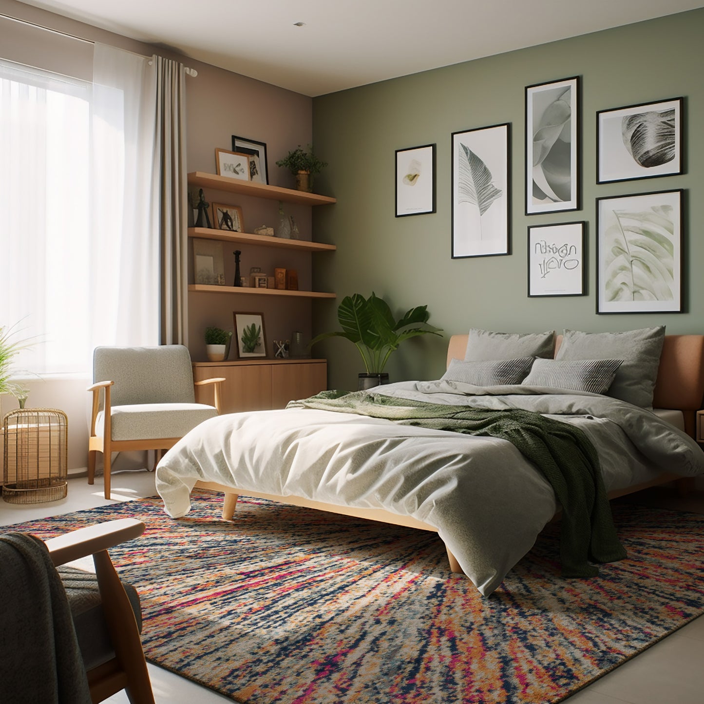 Alfombra geométrica beige moderna de mediados de siglo de Savannah