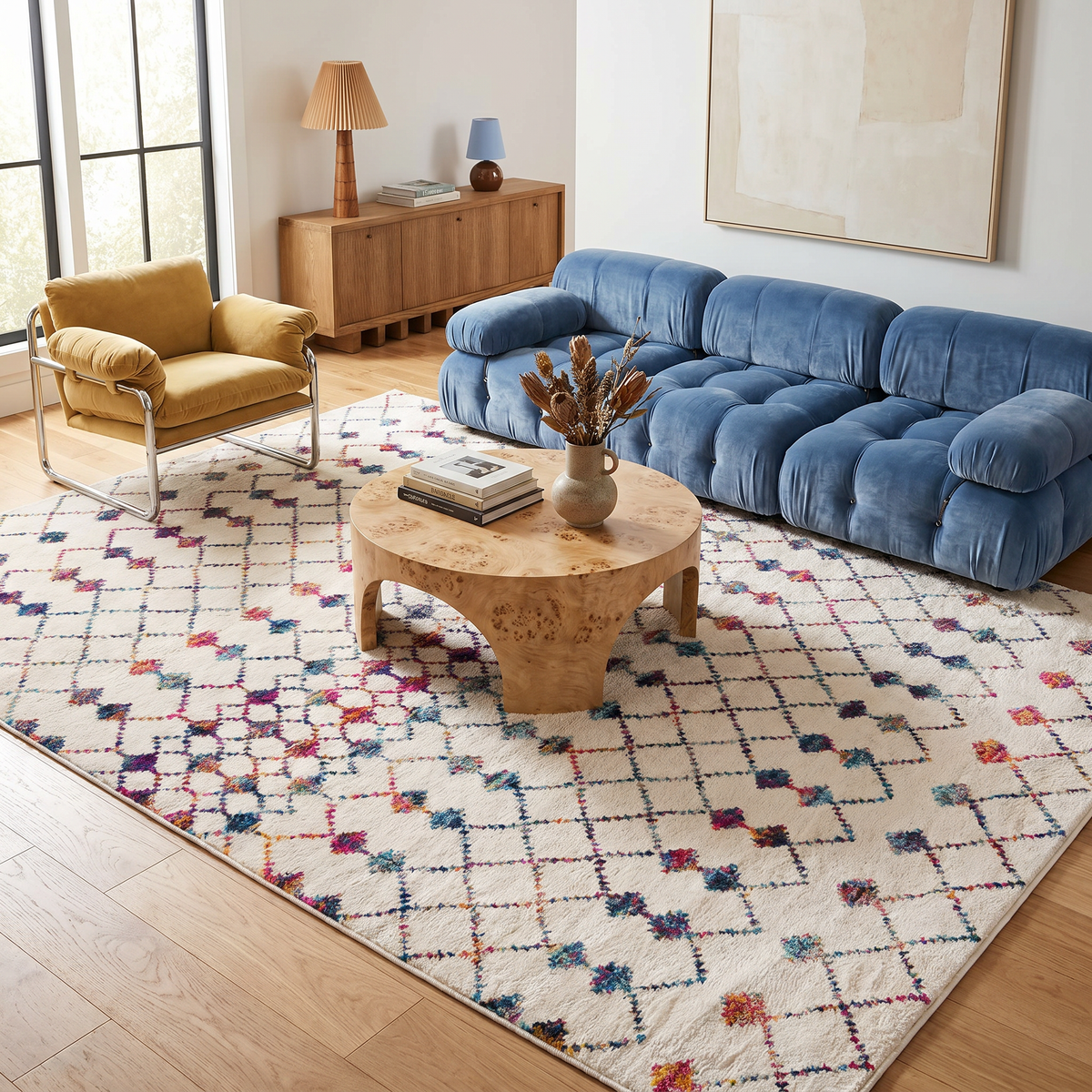 Nomia Boho Contemporary Beige and Blue Indoor Rug