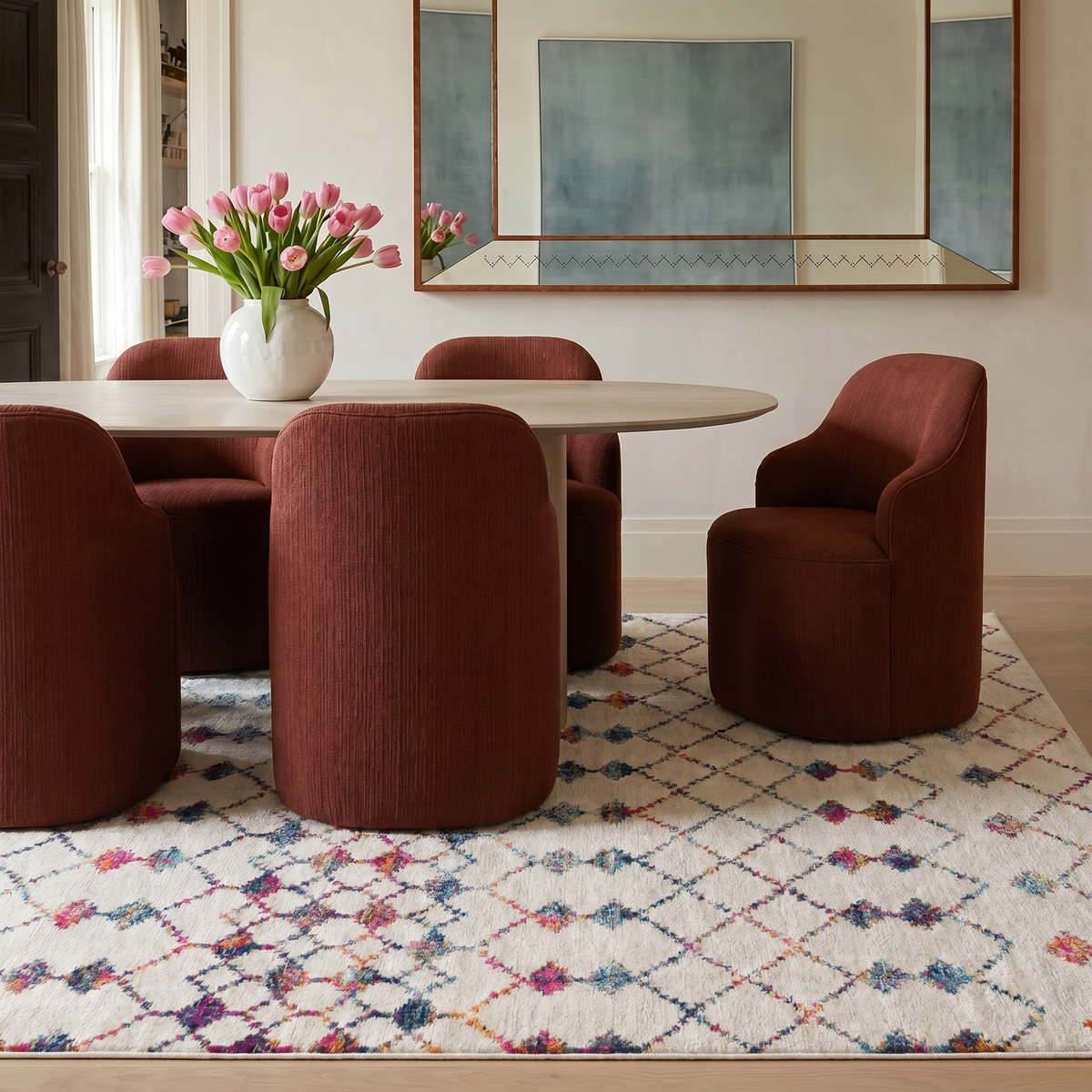 Nomia Boho Contemporary Beige and Blue Indoor Rug
