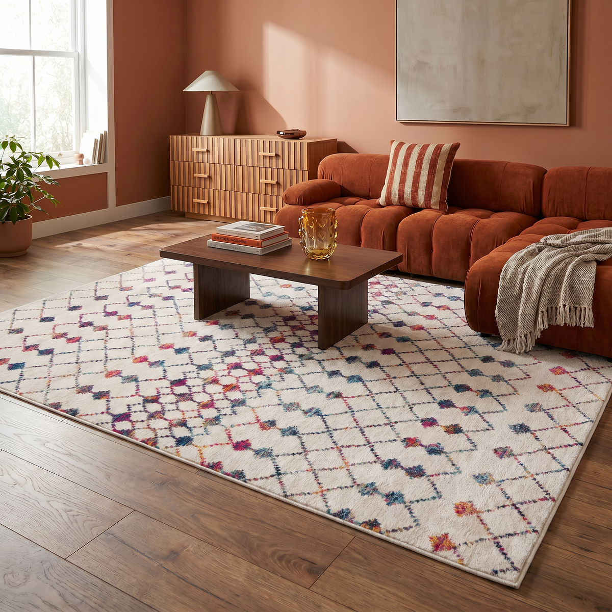 Nomia Boho Contemporary Beige and Blue Indoor Rug
