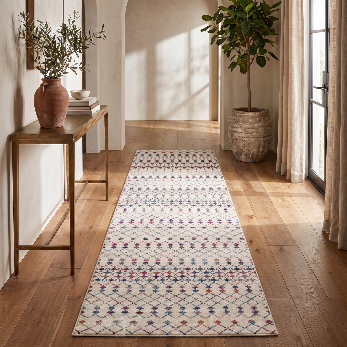 Nomia Boho Contemporary Beige and Blue Indoor Rug