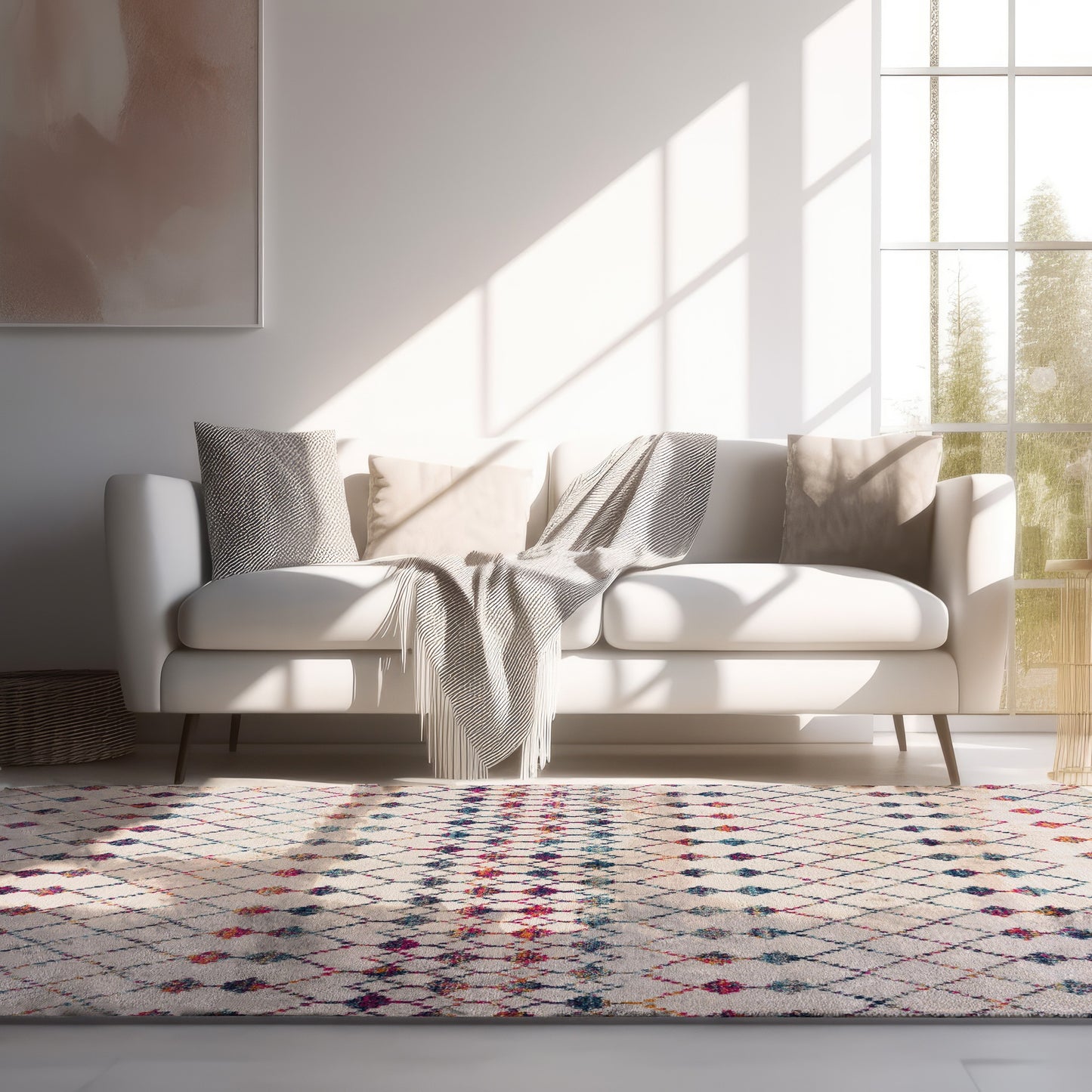 Nomia Boho Contemporary Beige and Blue Indoor Rug