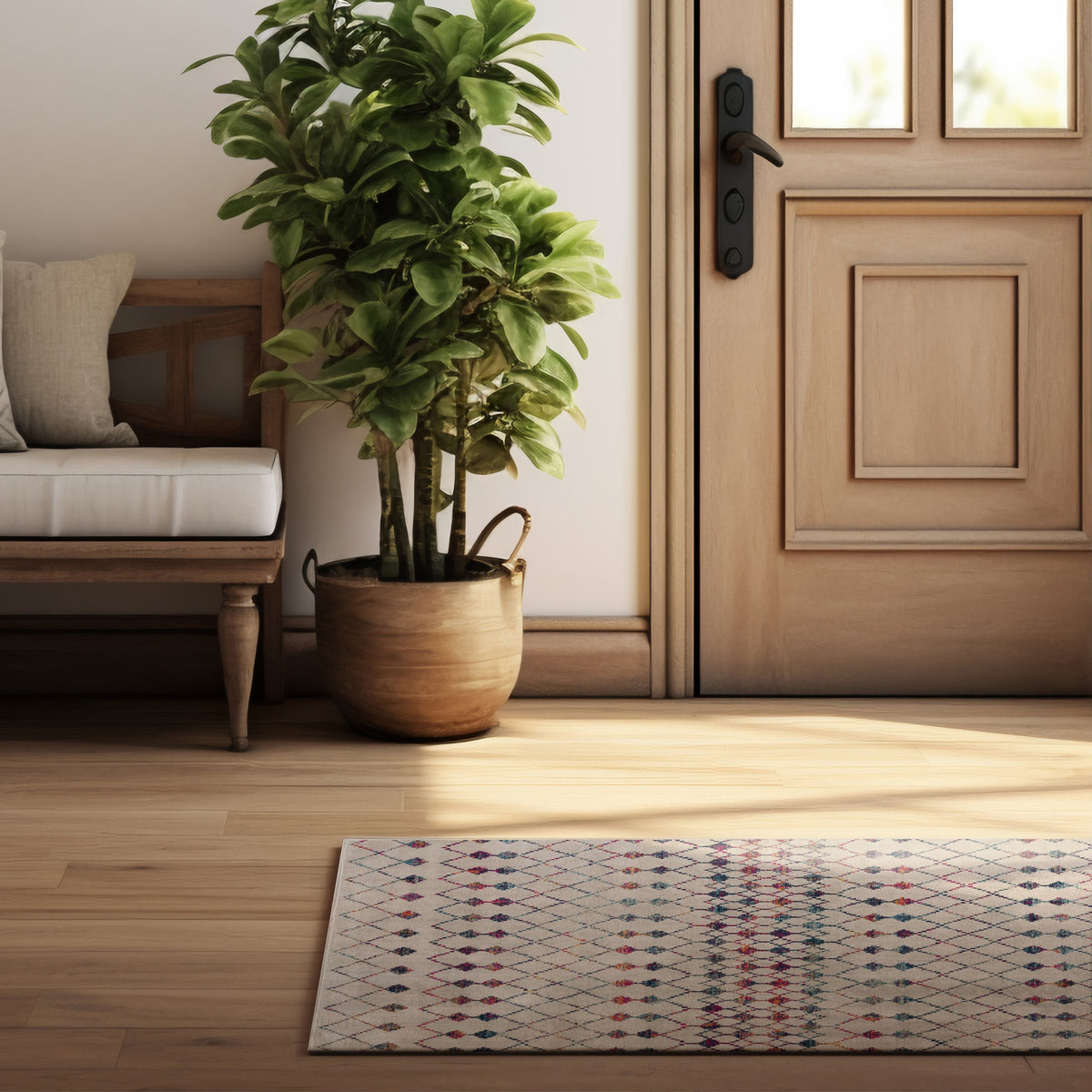 Nomia Boho Contemporary Beige and Blue Indoor Rug