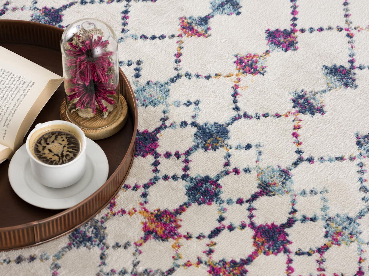 Nomia Boho Contemporary Beige and Blue Indoor Rug
