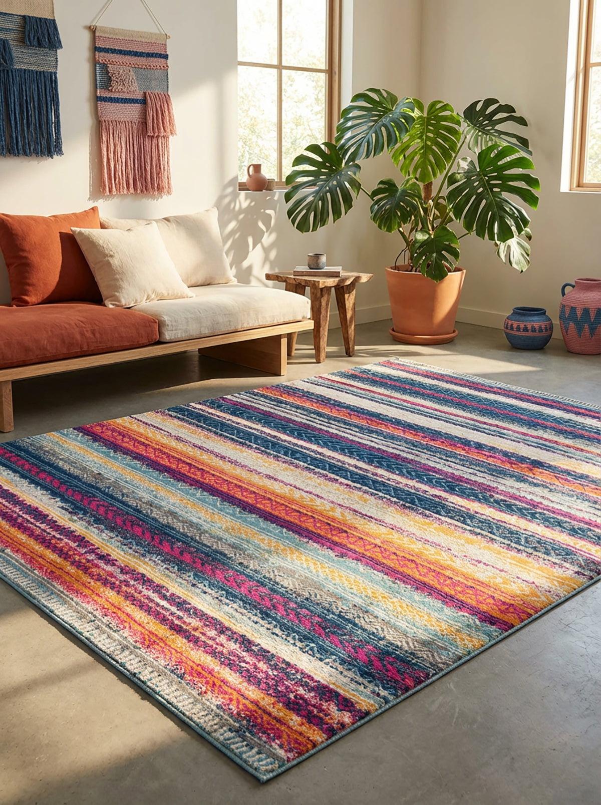 Solana Boho Contemporary Pink and Blue Indoor Rug