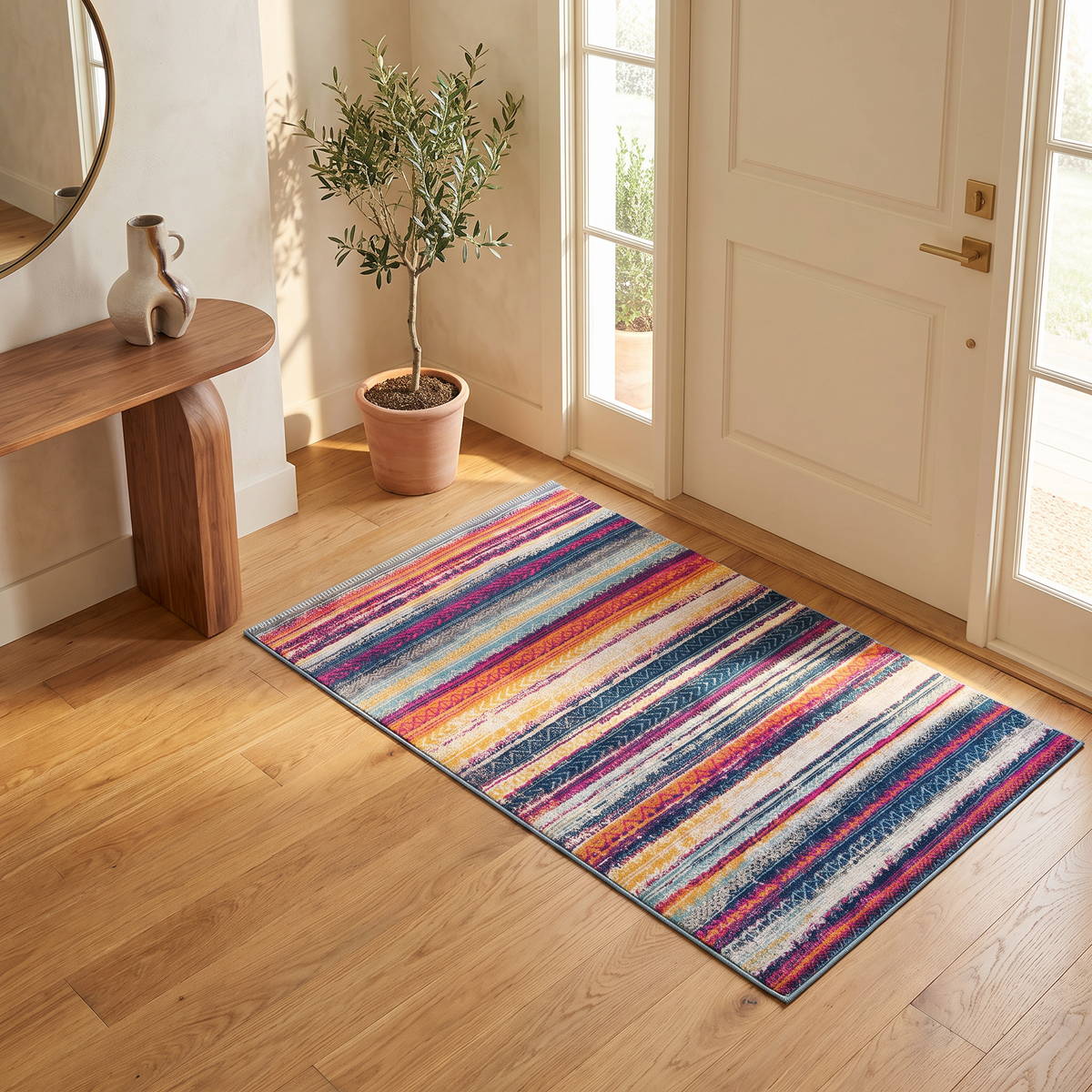 Solana Boho Contemporary Pink and Blue Indoor Rug