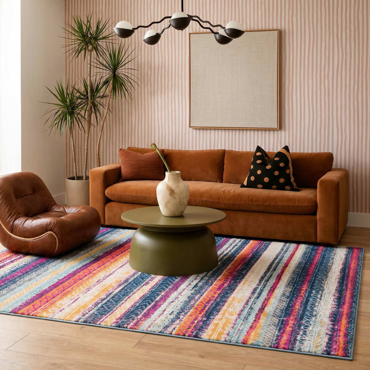 Solana Boho Contemporary Pink and Blue Indoor Rug